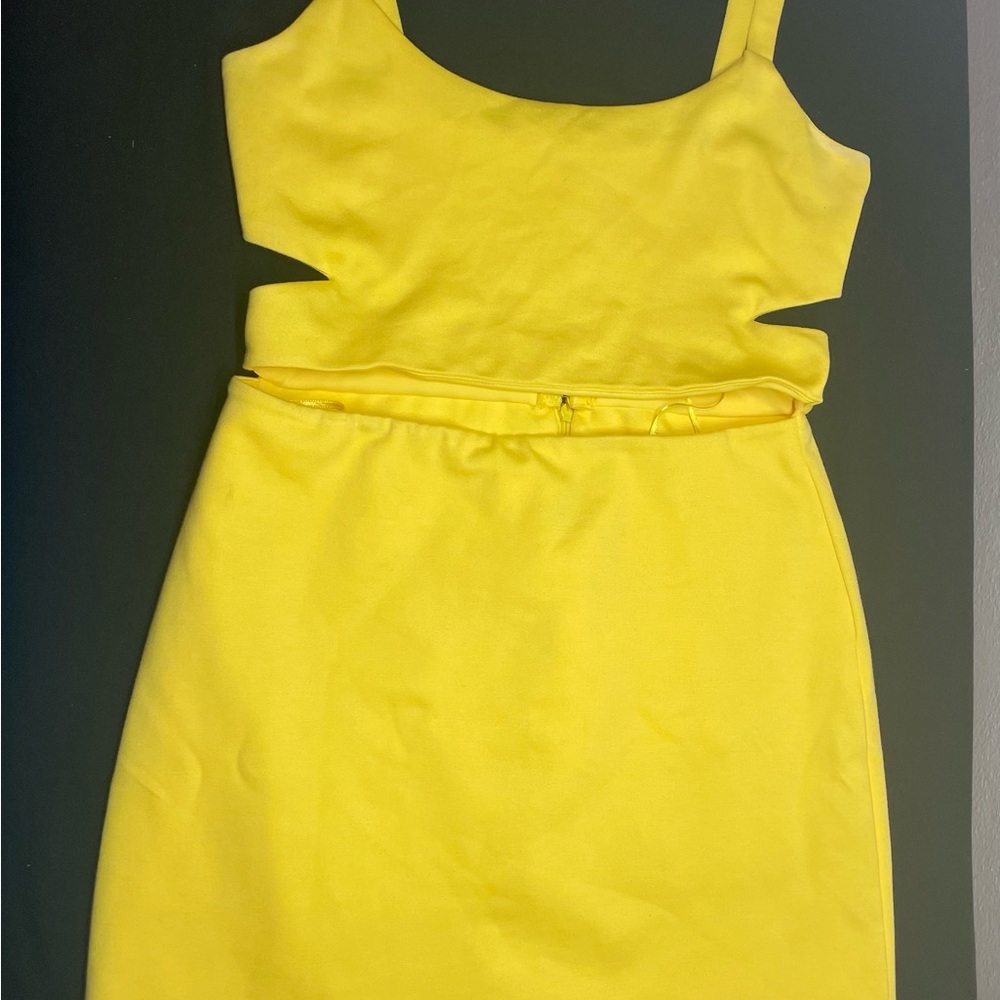 Zara Yellow Sleeveless Sheath Dress with Cutout Details
